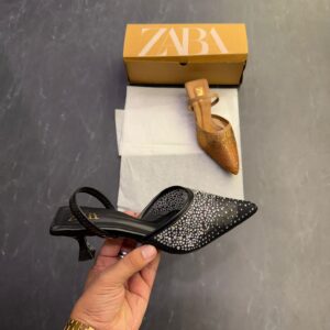 First Copy Zara Shinny Heels - Black - 3