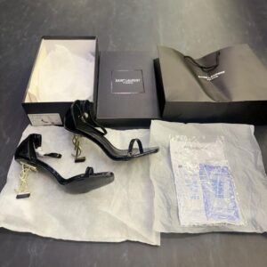 Alternative view of First Copy YSL Patent Black Golden Heels