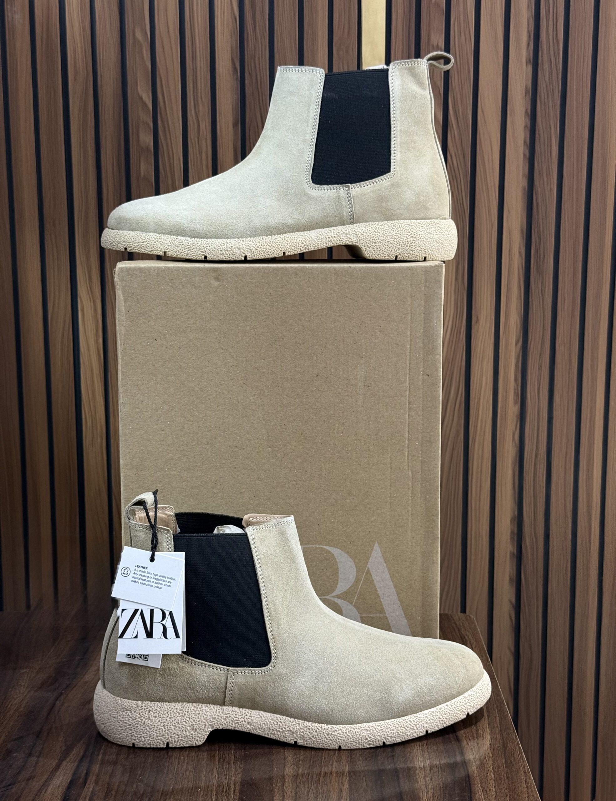 Zara First Copy Chelsea Boots with TPR Sole (Cream)